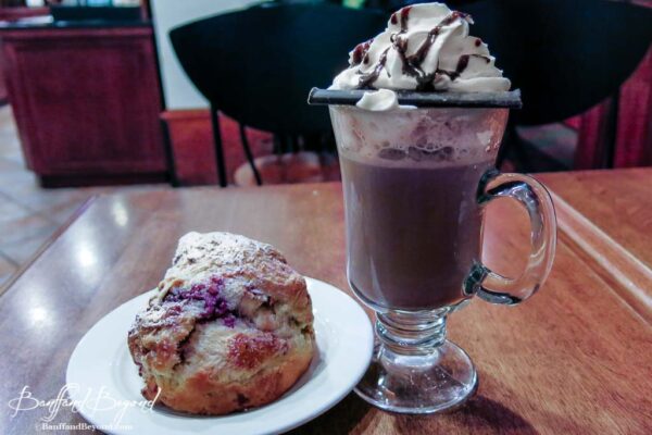 hot chocolate and scone at the fairmont chateau lake louise deli