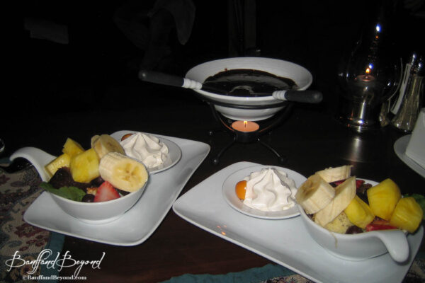 chocolate-fondue-fruit-romantic-dinner-dessert-date-night-special-evening-waldhaus-restaurant-banff-springs-hotel