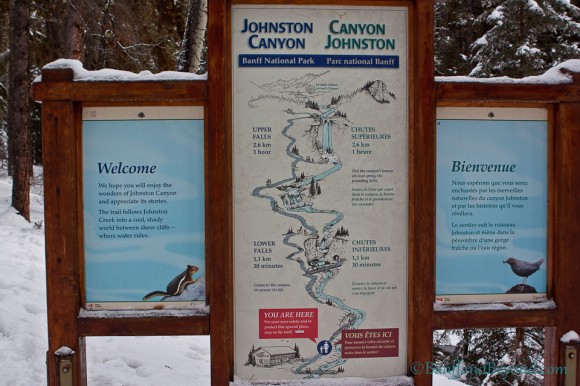Trail head marker sign for johnston canyon banff national park
