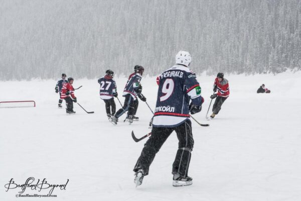 hockey game being played on lake louise