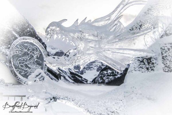 close up of dragon sculpture at lake louise ice magic festival