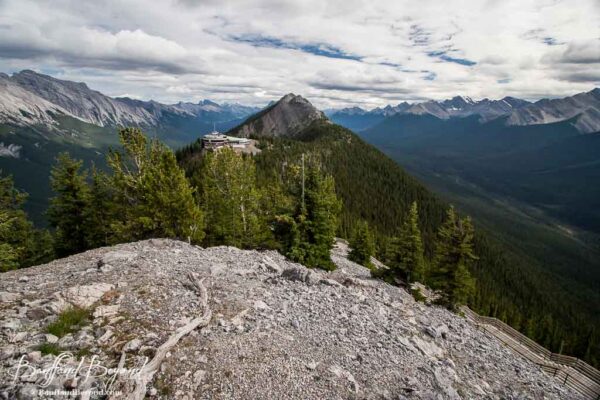 from top of sulphur mountain summit trail looing at banff