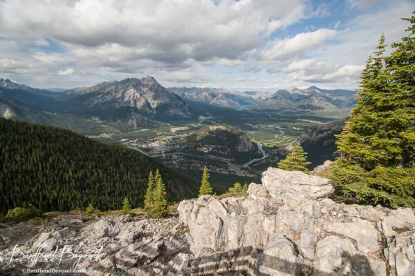 rocky cliffside and views from banff sulphur mountain gondola