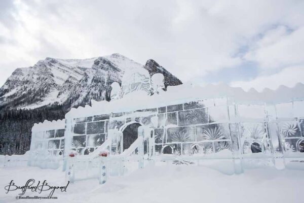 sculpted winter ice castle on lake louise