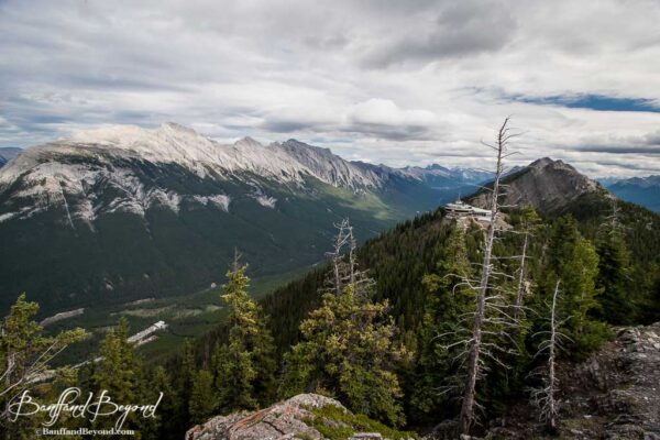 views from the summit of sulphur mountain trail looking at gondola building