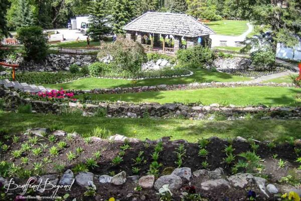 flower beds and grassy areas of banff cascade gardens