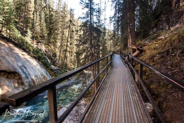 metal catwalk suspended in johnston canyon