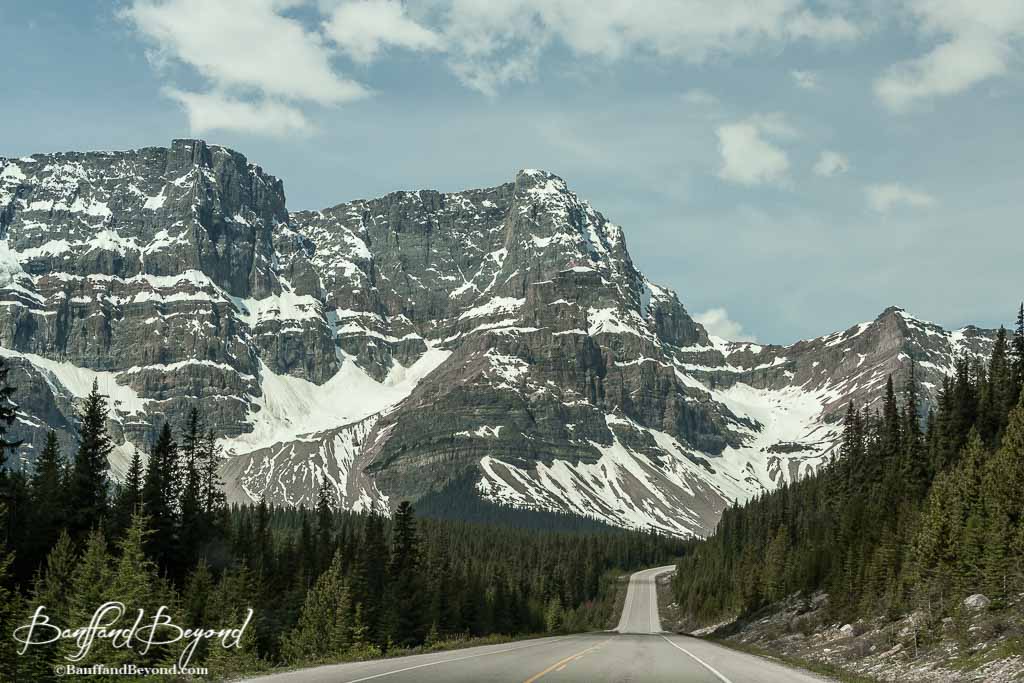 icefields parkway highway 93N with massive mountains 