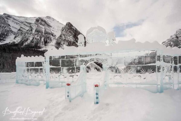 carved ice castle on lake louise