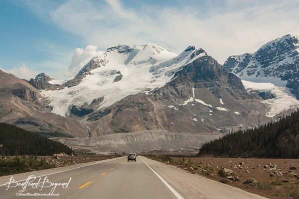 view of glacier from columbia icefields parkway drive