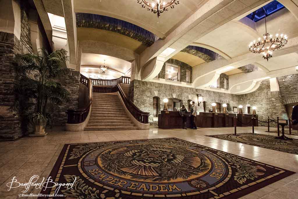 the interior lobby of the banff springs hotel 