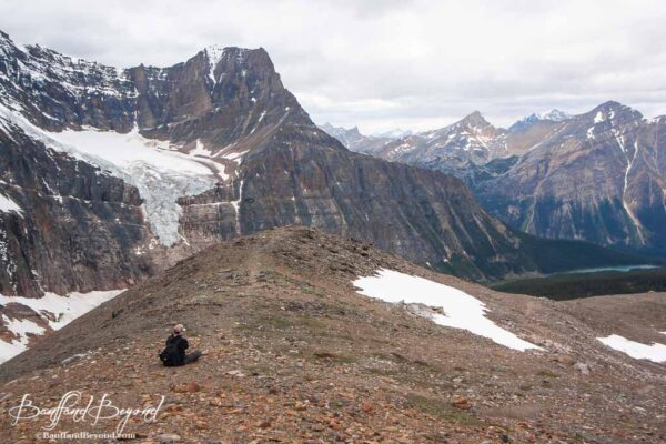 hike at mount edith cavell meadows looking at angel glacier
