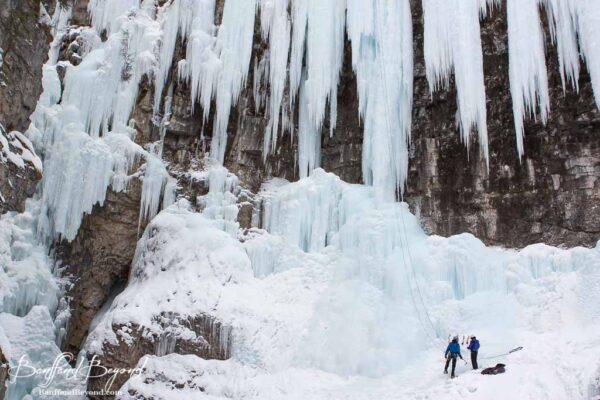 ice climbers at the johnston canyon upper falls