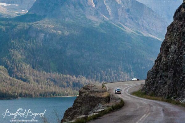 going to the sun road winding curves along the cliffside