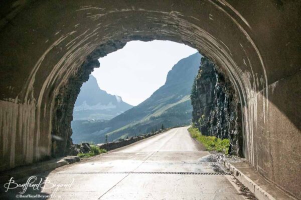 tunnel blasted through the mountain on going to the sun road