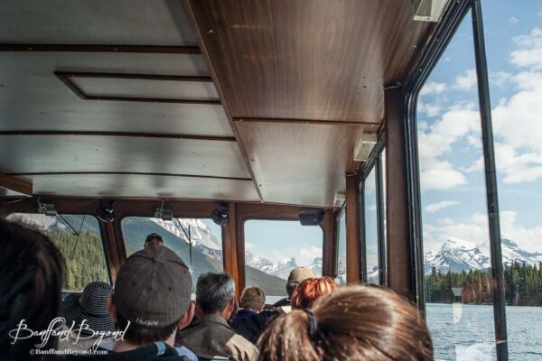view from inside the maligne lake boat tours