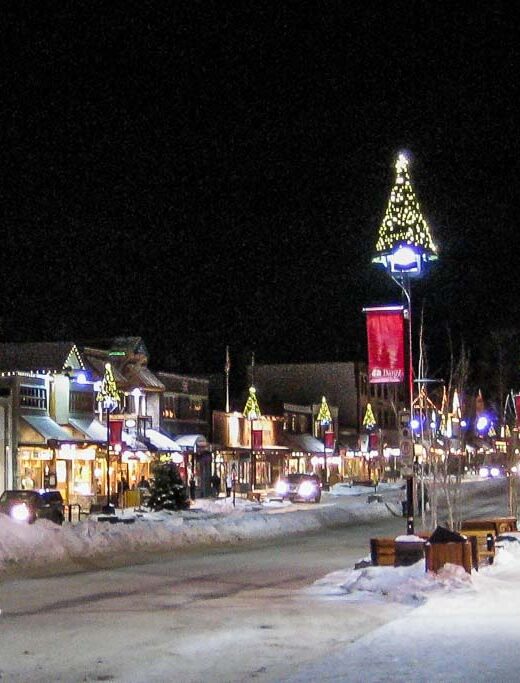 banff-avenue-christmas-decorations-holiday-season-snow-lights-wreaths-festive